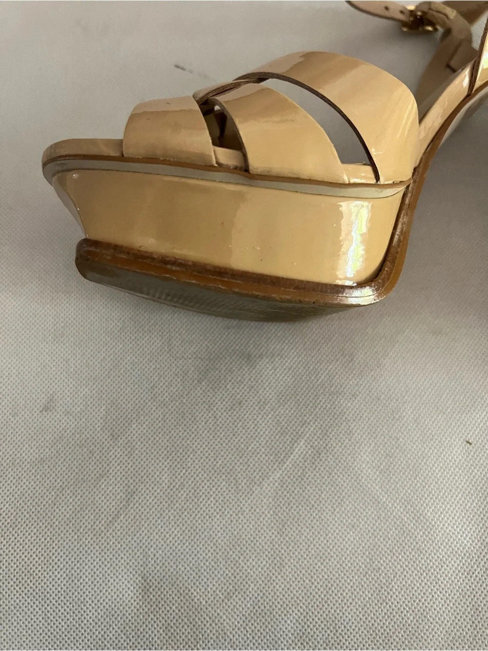 Steve Madden Beige Strappy Patent Leather Heels